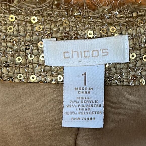 Chico’s Gold Boucle with Gold Sequins Jacket, Size 1 - Picture 8 of 10